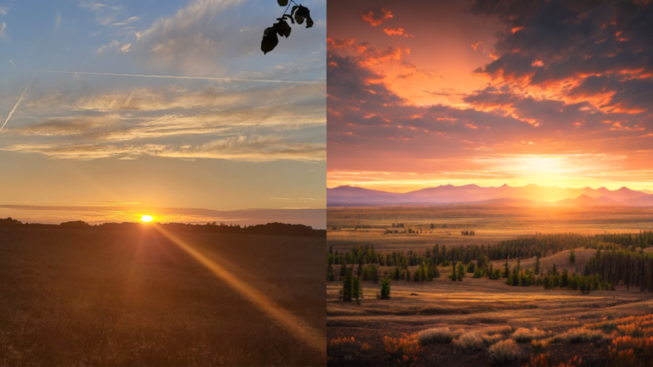 Jedna slika prikazuje zalazak sunca u Montani, a druga u sjevernoj Evropi. Jedna je napravljena fotoaparatom, a druga stvorena algoritmom umjetne inteligencije.